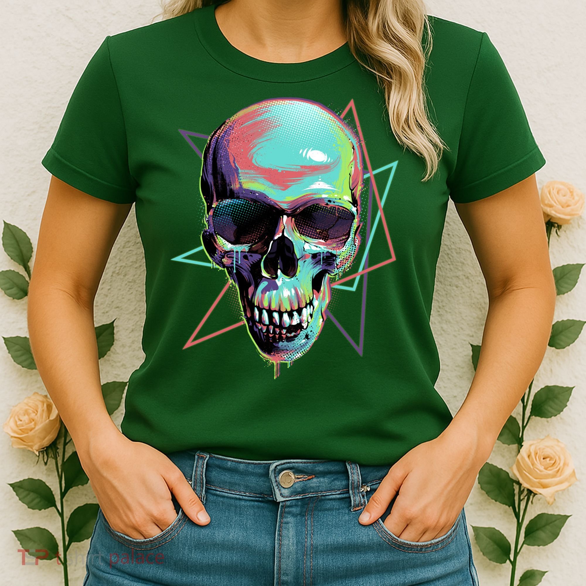 Retro Neon Graffiti Paint Skull Women's T-Shirt