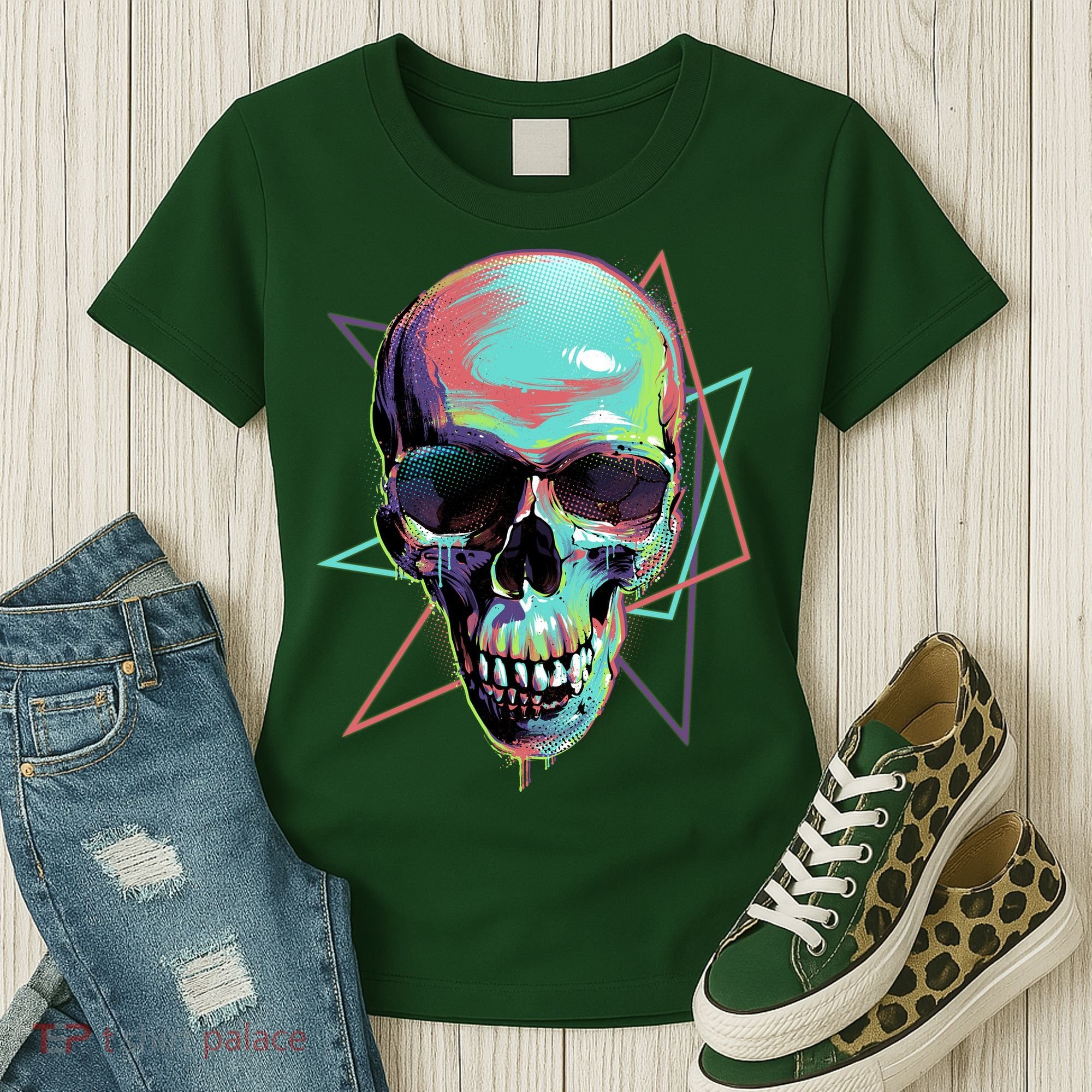 Retro Neon Graffiti Paint Skull Women's T-Shirt