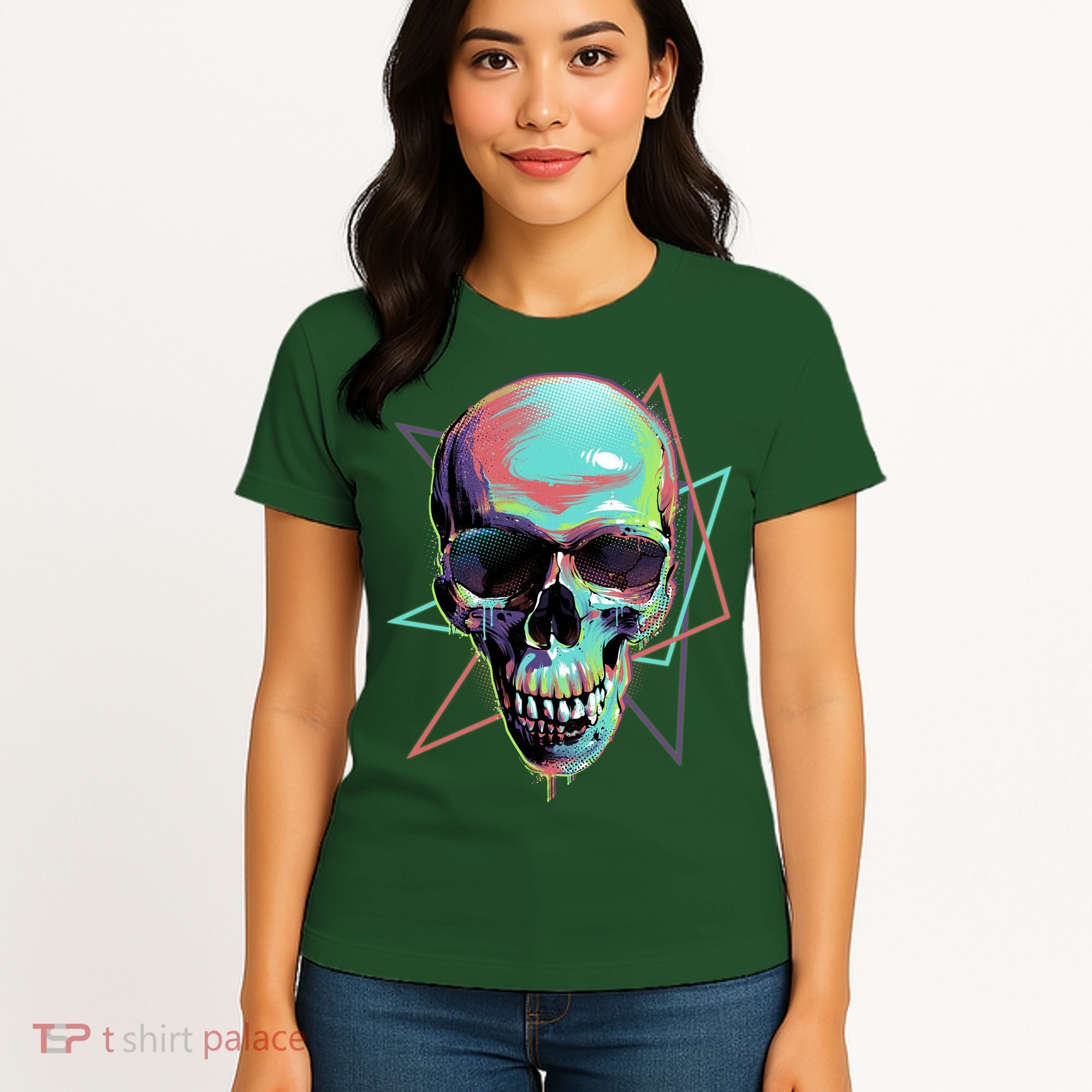 Retro Neon Graffiti Paint Skull Women's T-Shirt