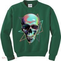 Retro Neon Graffiti Paint Skull Kids Sweatshirt thumb 0