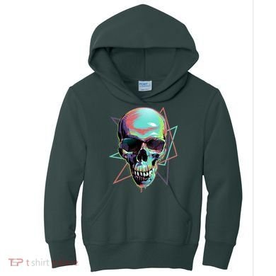 Retro Neon Graffiti Paint Skull Kids Hoodie