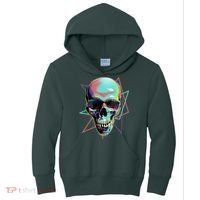 Retro Neon Graffiti Paint Skull Kids Hoodie thumb 0