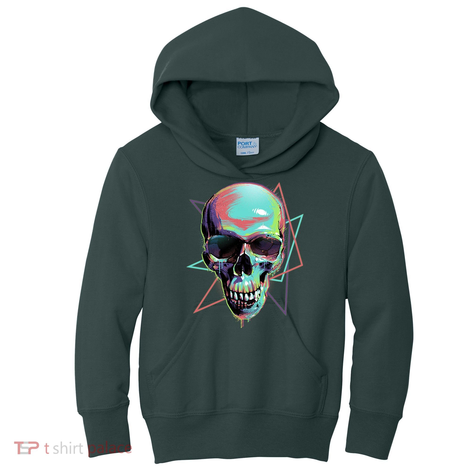 Retro Neon Graffiti Paint Skull Kids Hoodie