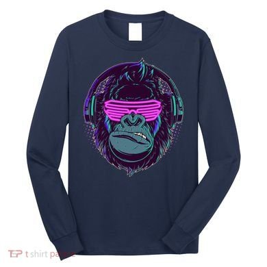 Retro Neon Hipster Gorilla Ape Long Sleeve Shirt