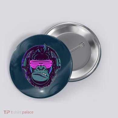 Retro Neon Hipster Gorilla Ape Button