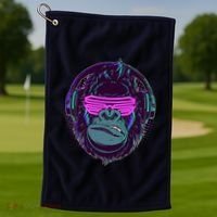 Retro Neon Hipster Gorilla Ape Golf Towel thumb 1