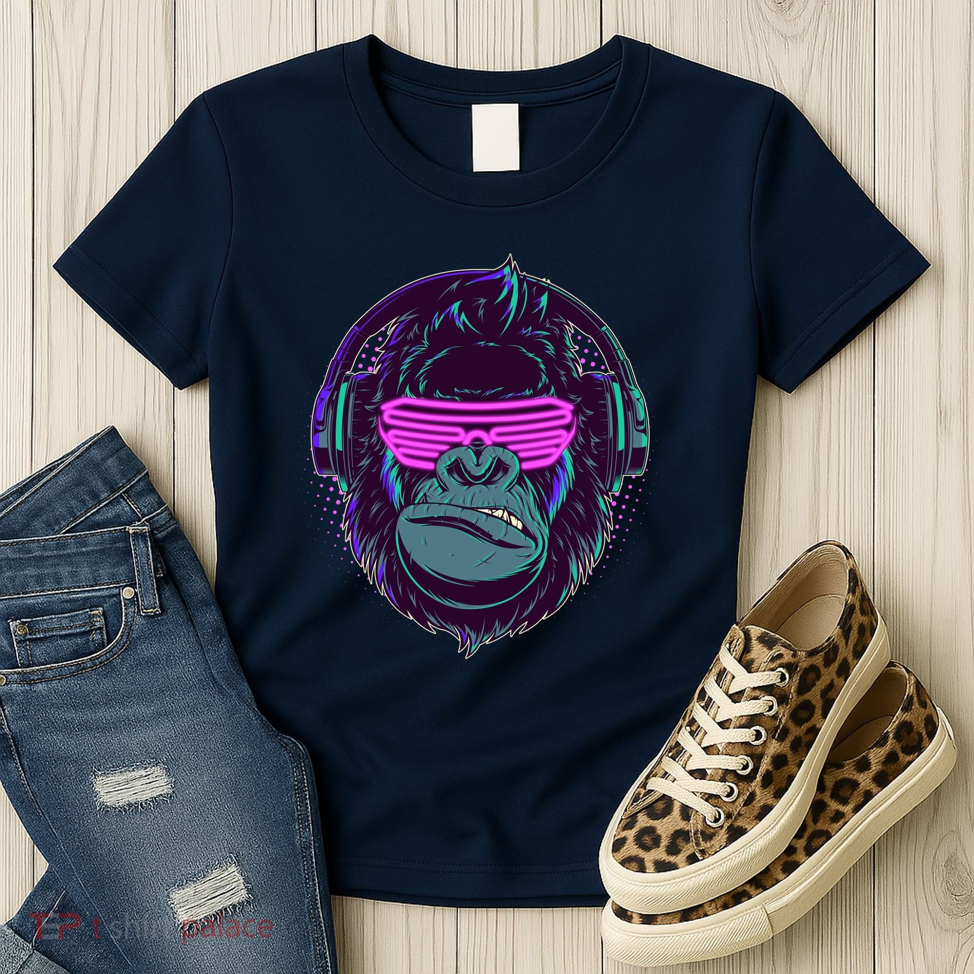 Retro Neon Hipster Gorilla Ape Women's T-Shirt