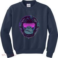 Retro Neon Hipster Gorilla Ape Kids Sweatshirt thumb 0