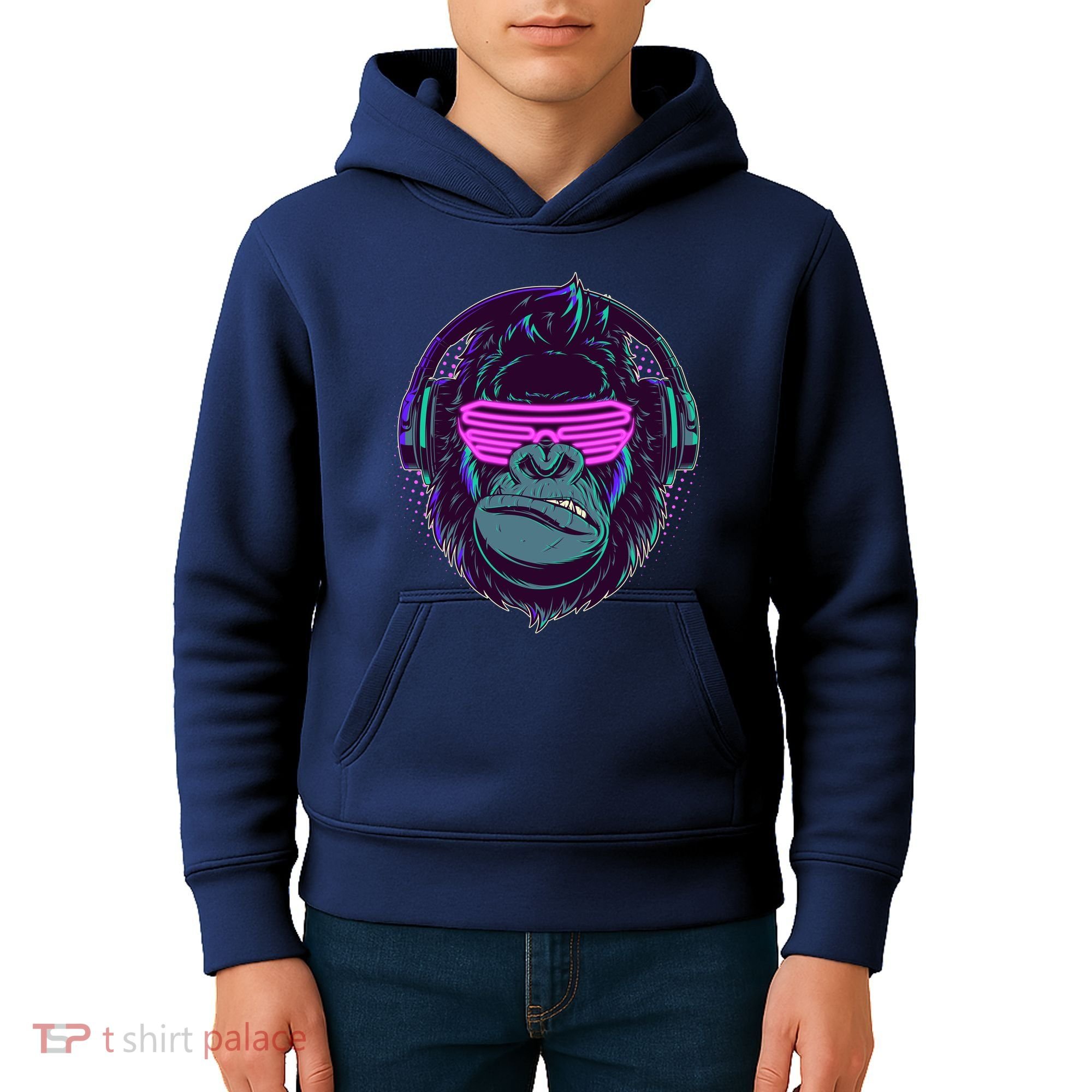 Retro Neon Hipster Gorilla Ape Kids Hoodie