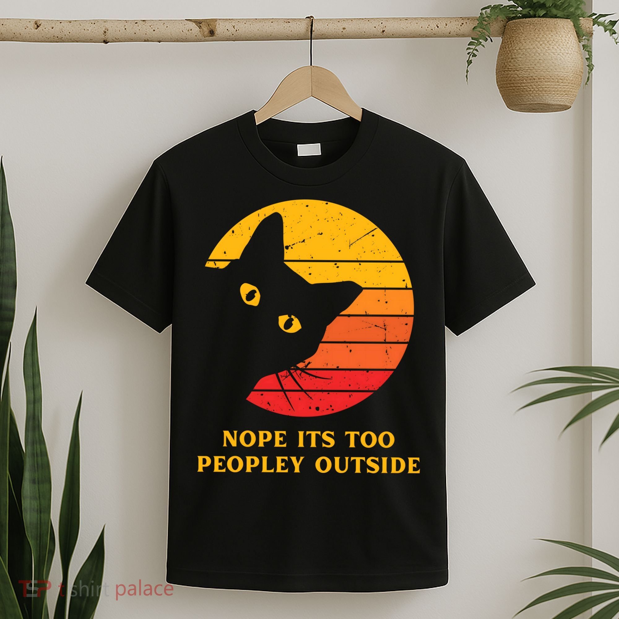 Retro Nope Its Too Peopley Outside Shy Cat Lovers T-Shirt