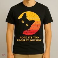 Retro Nope Its Too Peopley Outside Shy Cat Lovers T-Shirt thumb 3