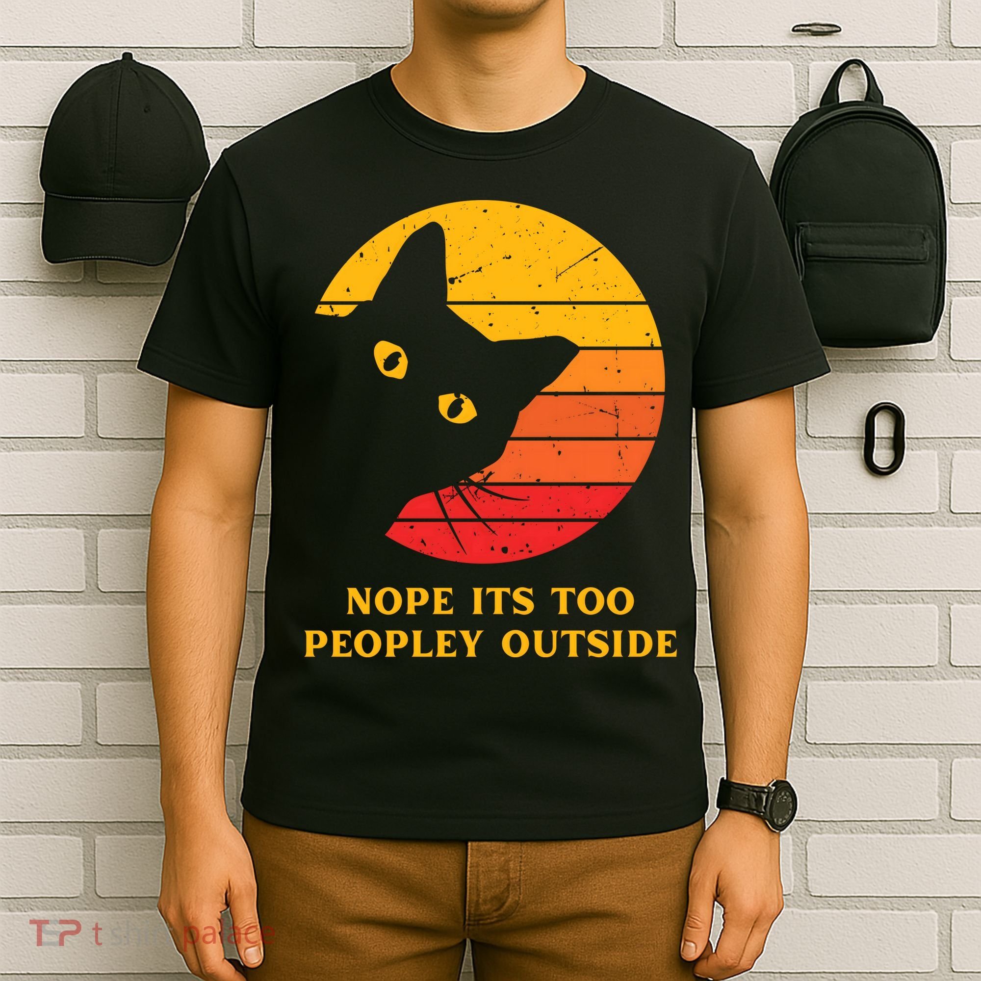 Retro Nope Its Too Peopley Outside Shy Cat Lovers T-Shirt