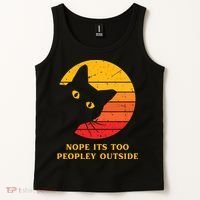 Retro Nope Its Too Peopley Outside Shy Cat Lovers Tank Top thumb 2