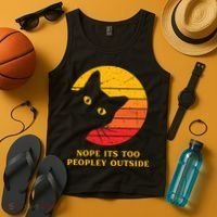 Retro Nope Its Too Peopley Outside Shy Cat Lovers Tank Top thumb 4