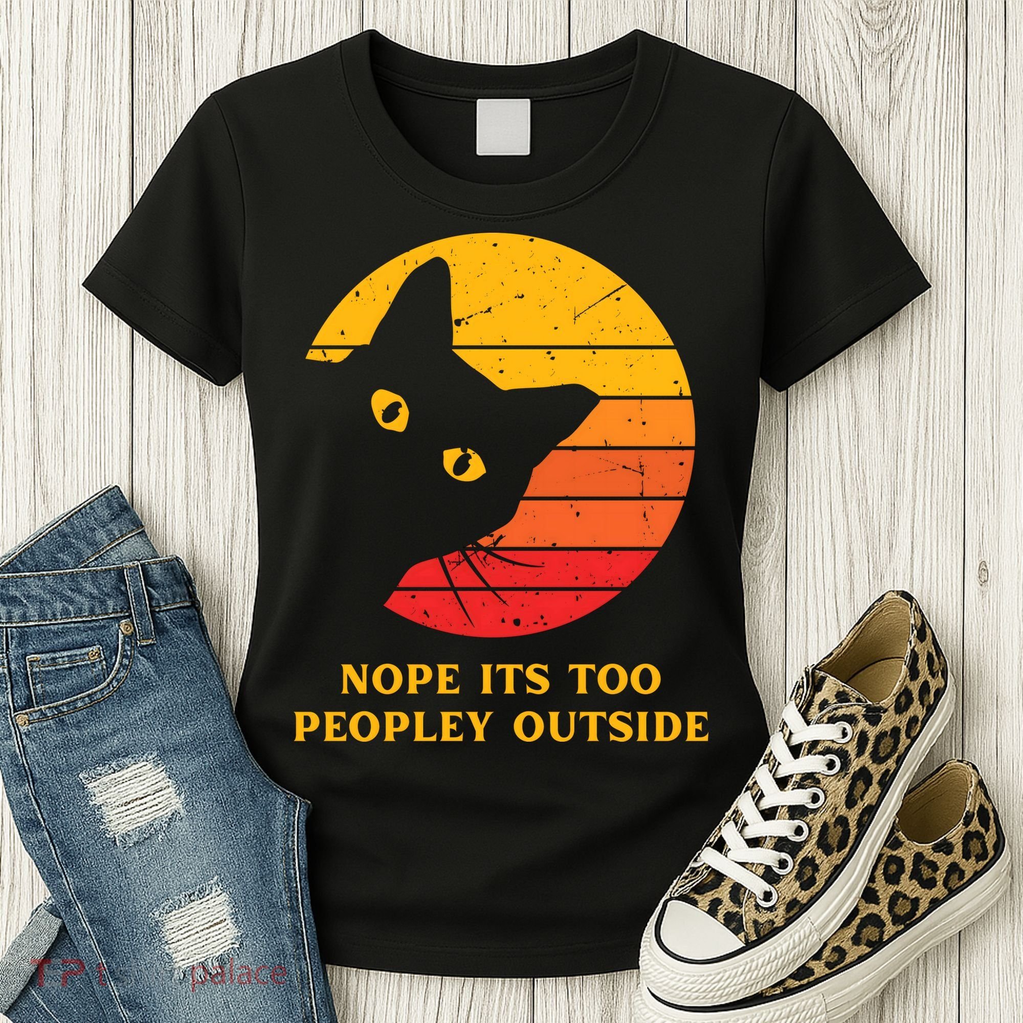 Retro Nope Its Too Peopley Outside Shy Cat Lovers Women's T-Shirt