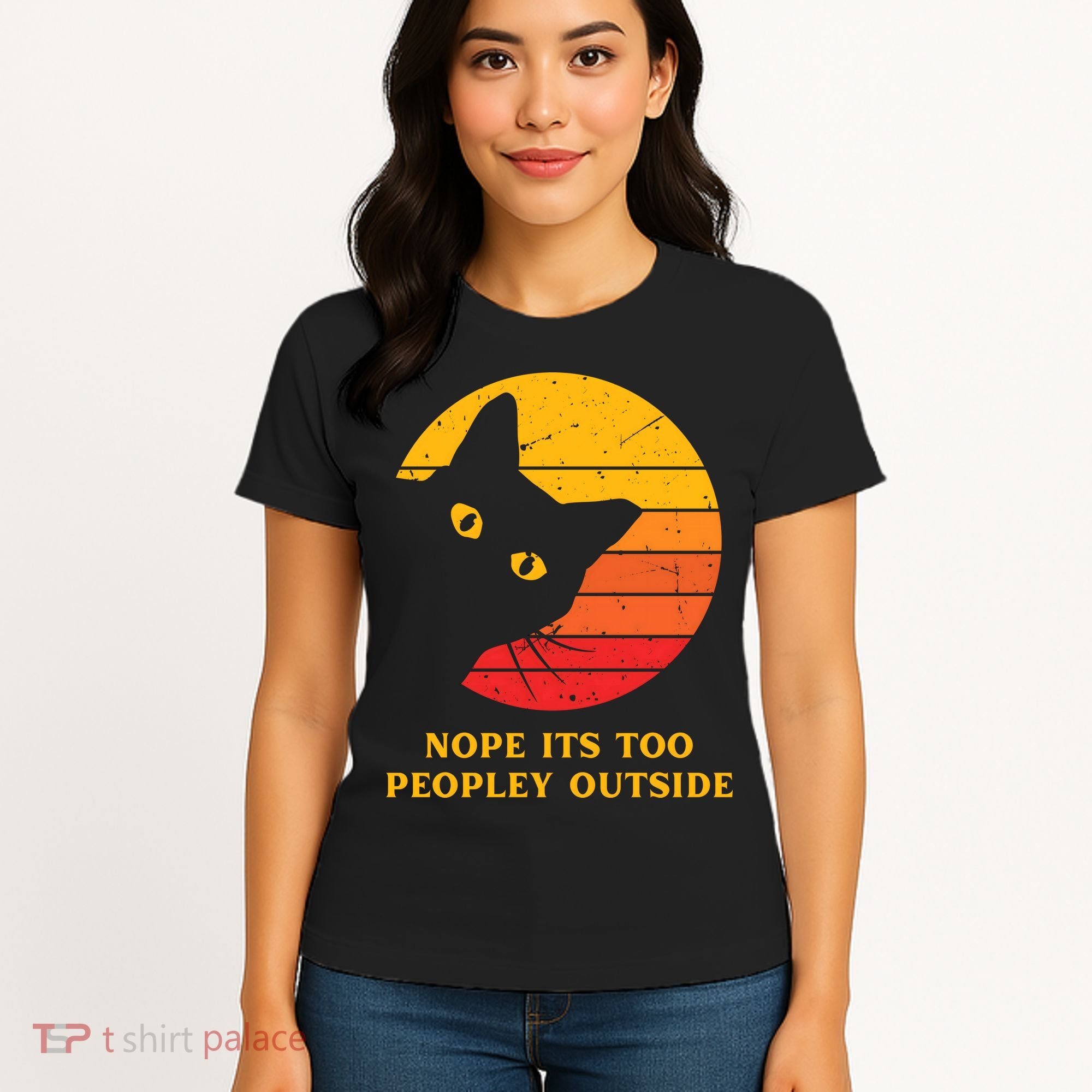 Retro Nope Its Too Peopley Outside Shy Cat Lovers Women's T-Shirt