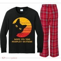 Retro Nope Its Too Peopley Outside Shy Cat Lovers Kids Long Sleeve Plaid Pajama Set thumb 0