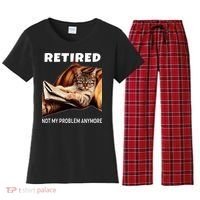 Retired Not My Problem Anymore Funny Cat Retirement Gift Women's Flannel Pajama Set thumb 0