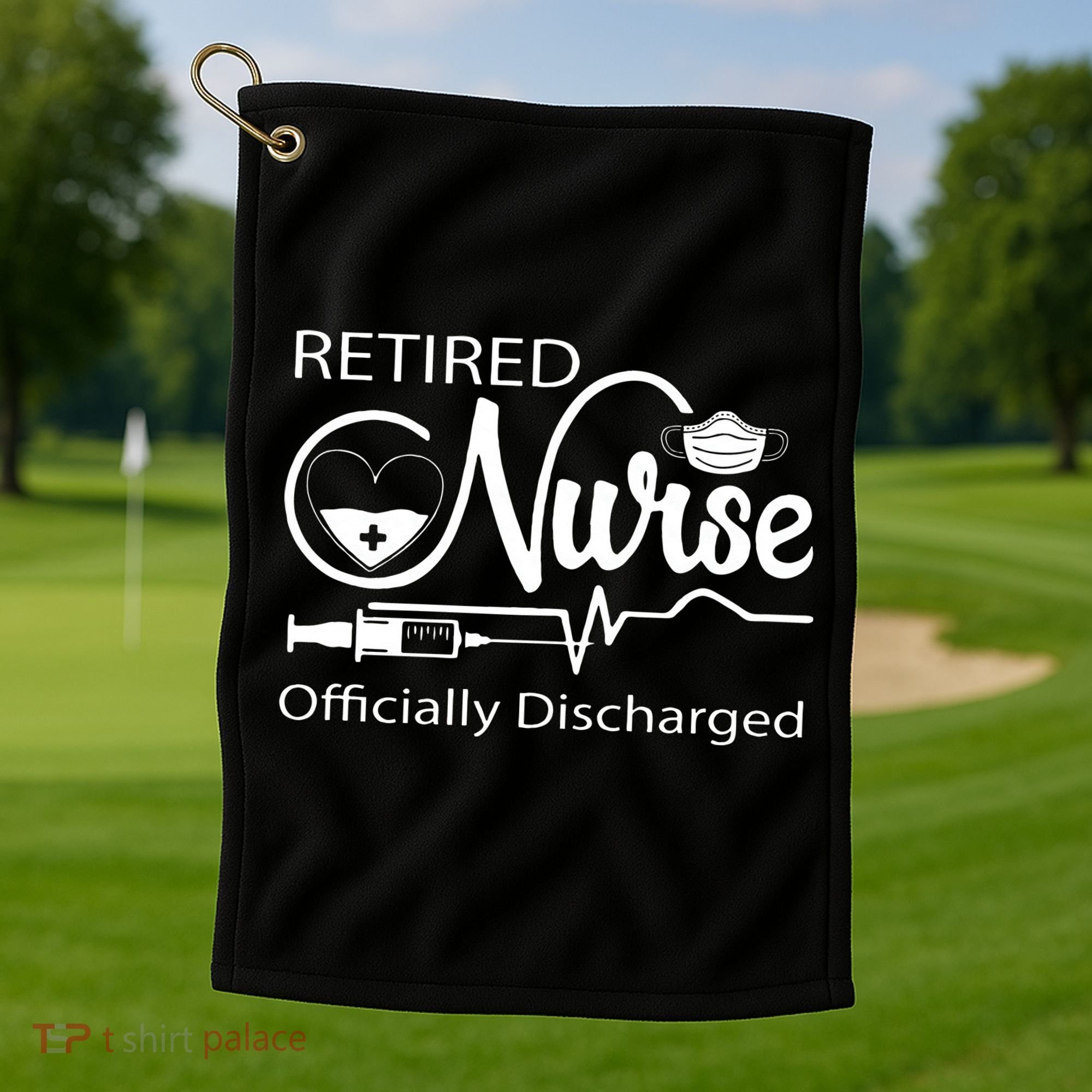 Retired Nurse Officially Discharged Retirement Party Gift Golf Towel