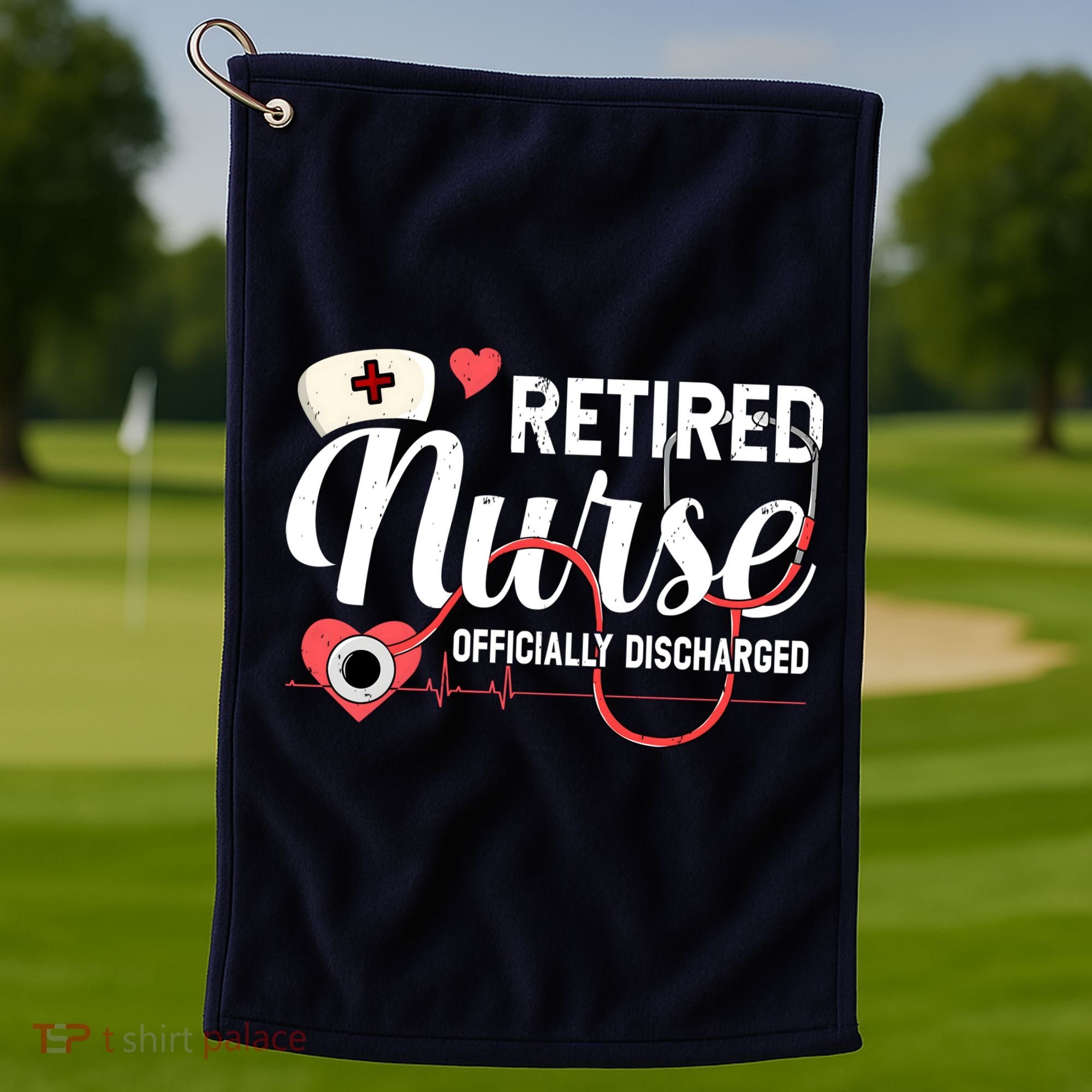Retired Nurse Officially Discharged Retirement Party Gift Golf Towel