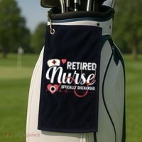 Retired Nurse Officially Discharged Retirement Party Gift Golf Towel thumb 2