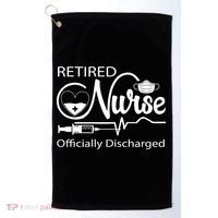 Retired Nurse Officially Discharged Retirement Party Gift Golf Towel thumb 0