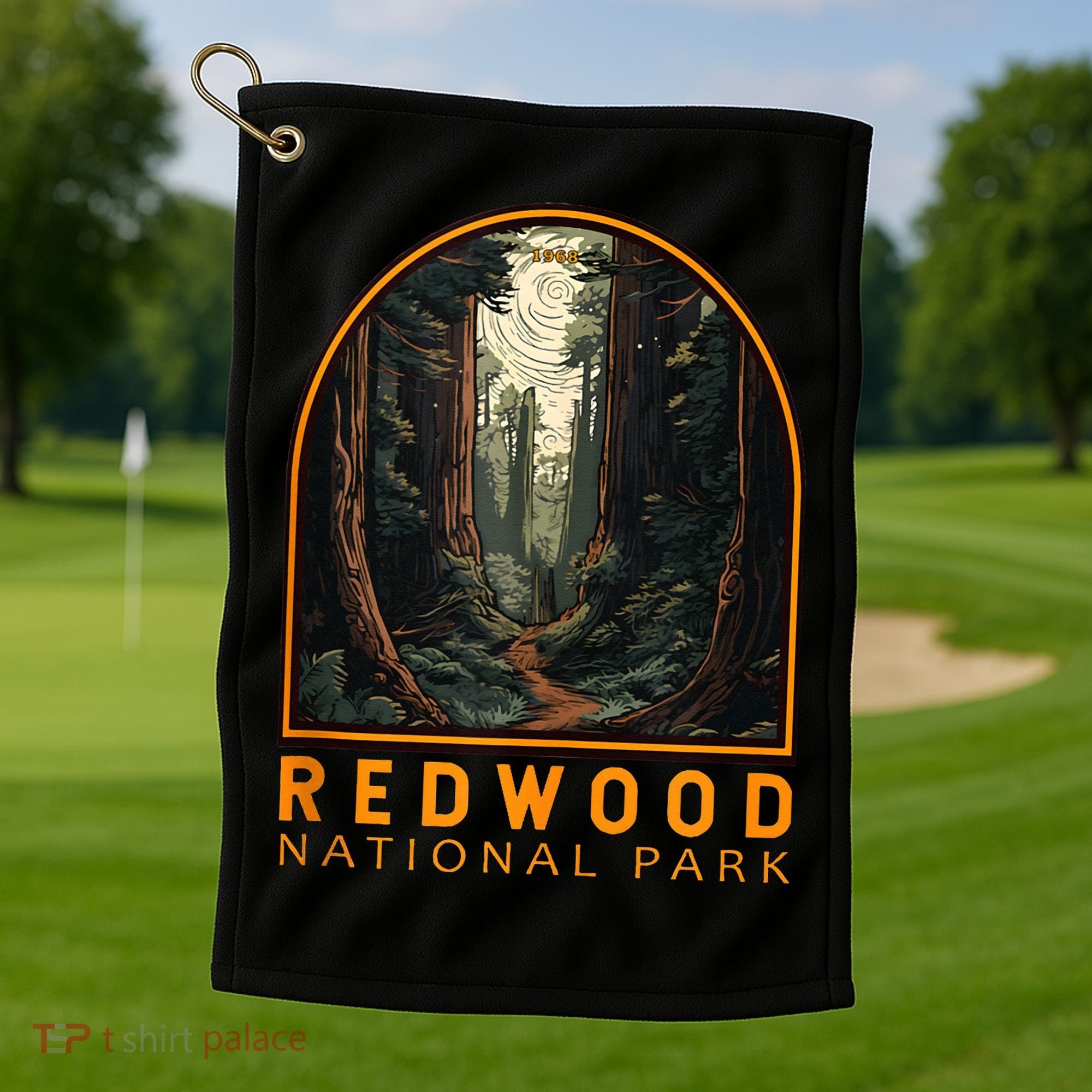 Redwood National Park Illustration Trail Emblem  Golf Towel