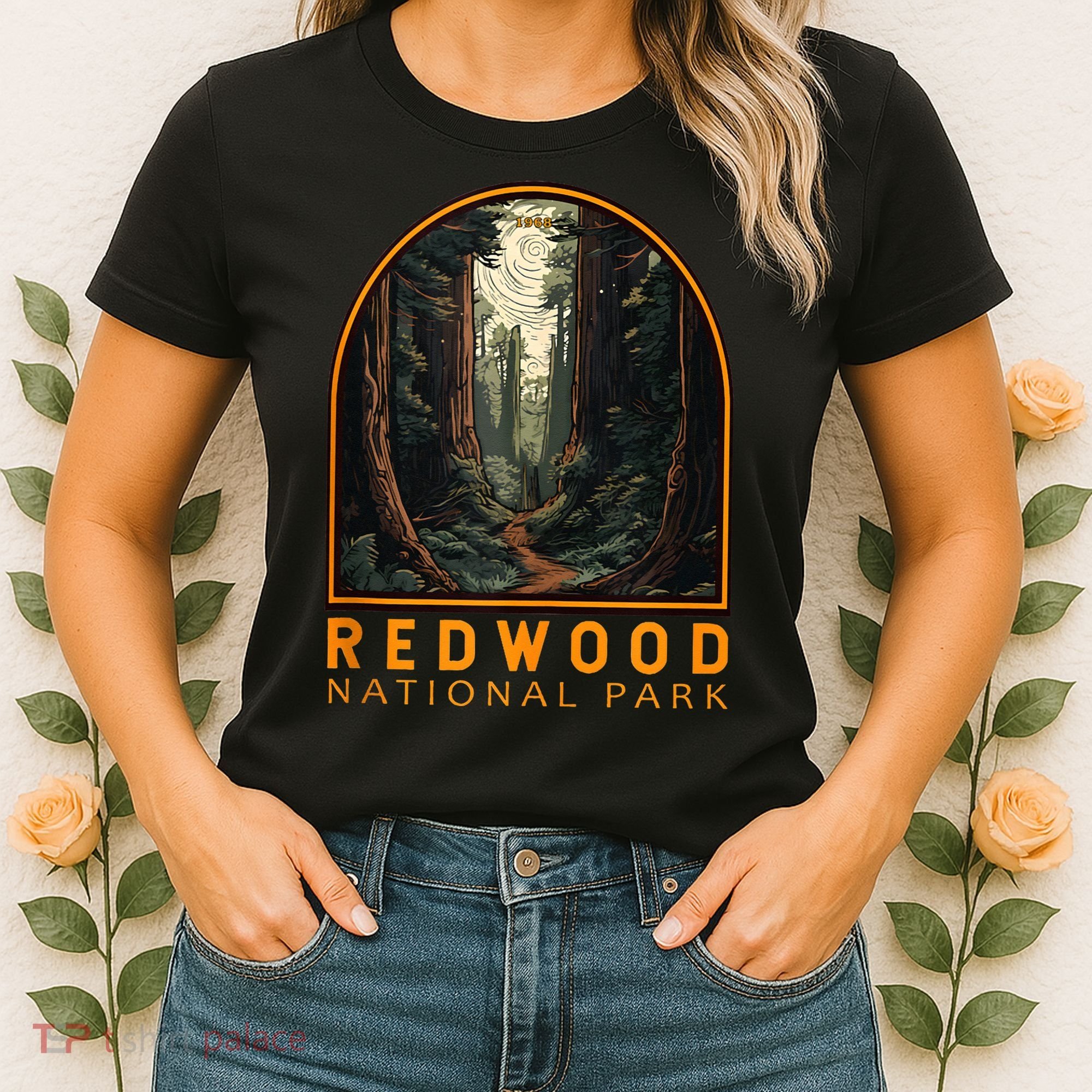 Redwood National Park Illustration Trail Emblem  Women's T-Shirt