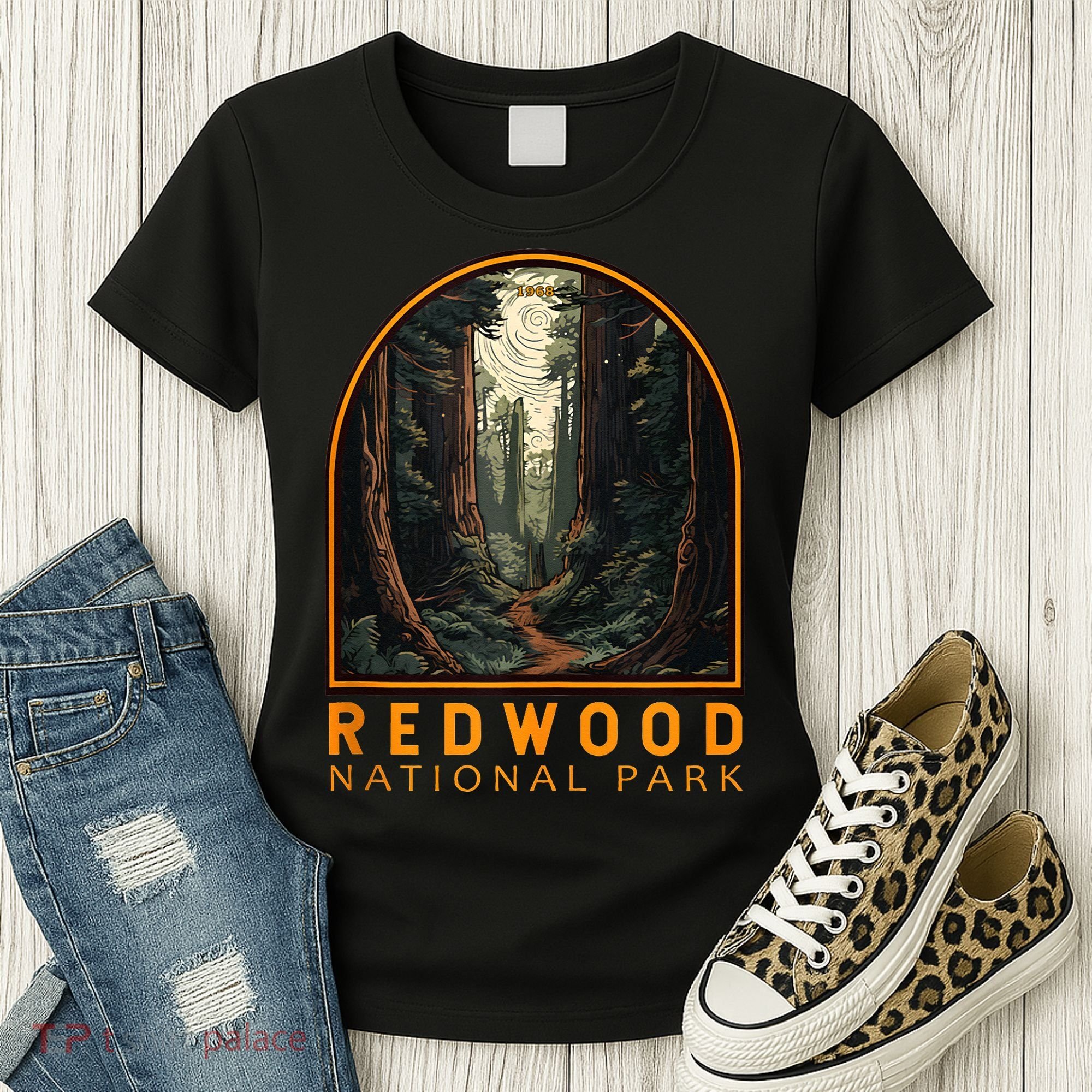 Redwood National Park Illustration Trail Emblem  Women's T-Shirt