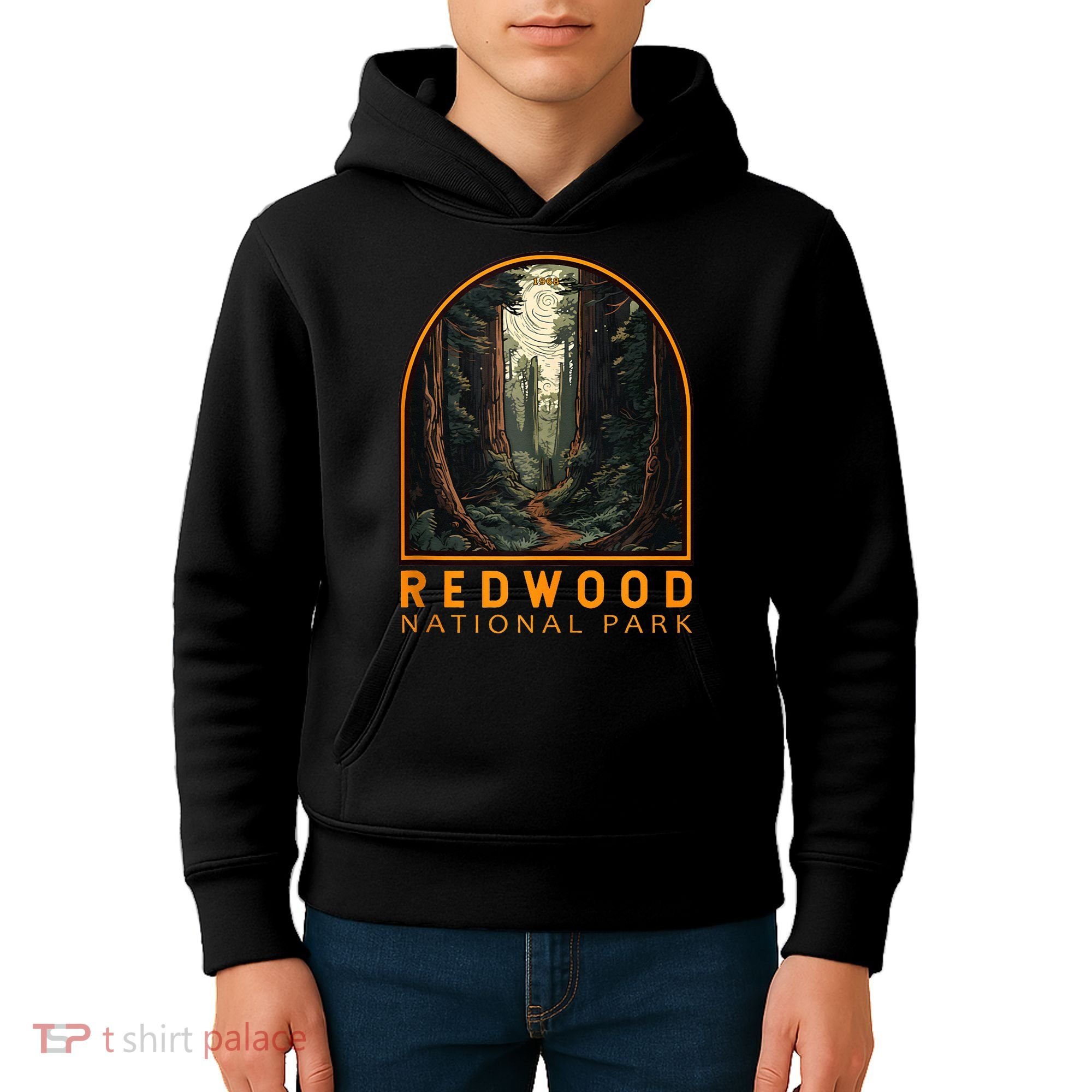 Redwood National Park Illustration Trail Emblem  Kids Hoodie