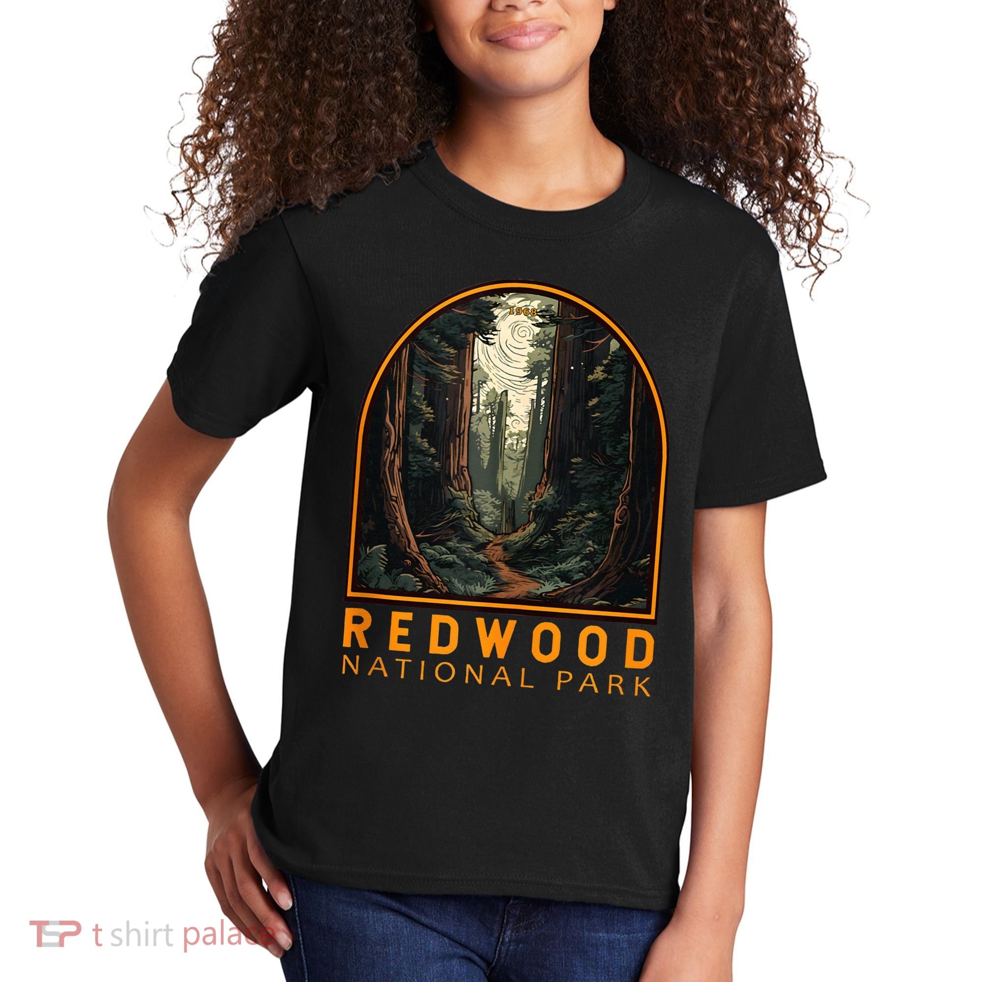 Redwood National Park Illustration Trail Emblem  Kids T-Shirt