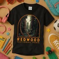 Redwood National Park Illustration Trail Emblem  Kids T-Shirt thumb 3