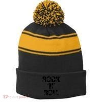 Rock N Roll Music Nothing But Rock & Roll 70S 80 90S Retro Stripe Pom Pom Beanie thumb 0