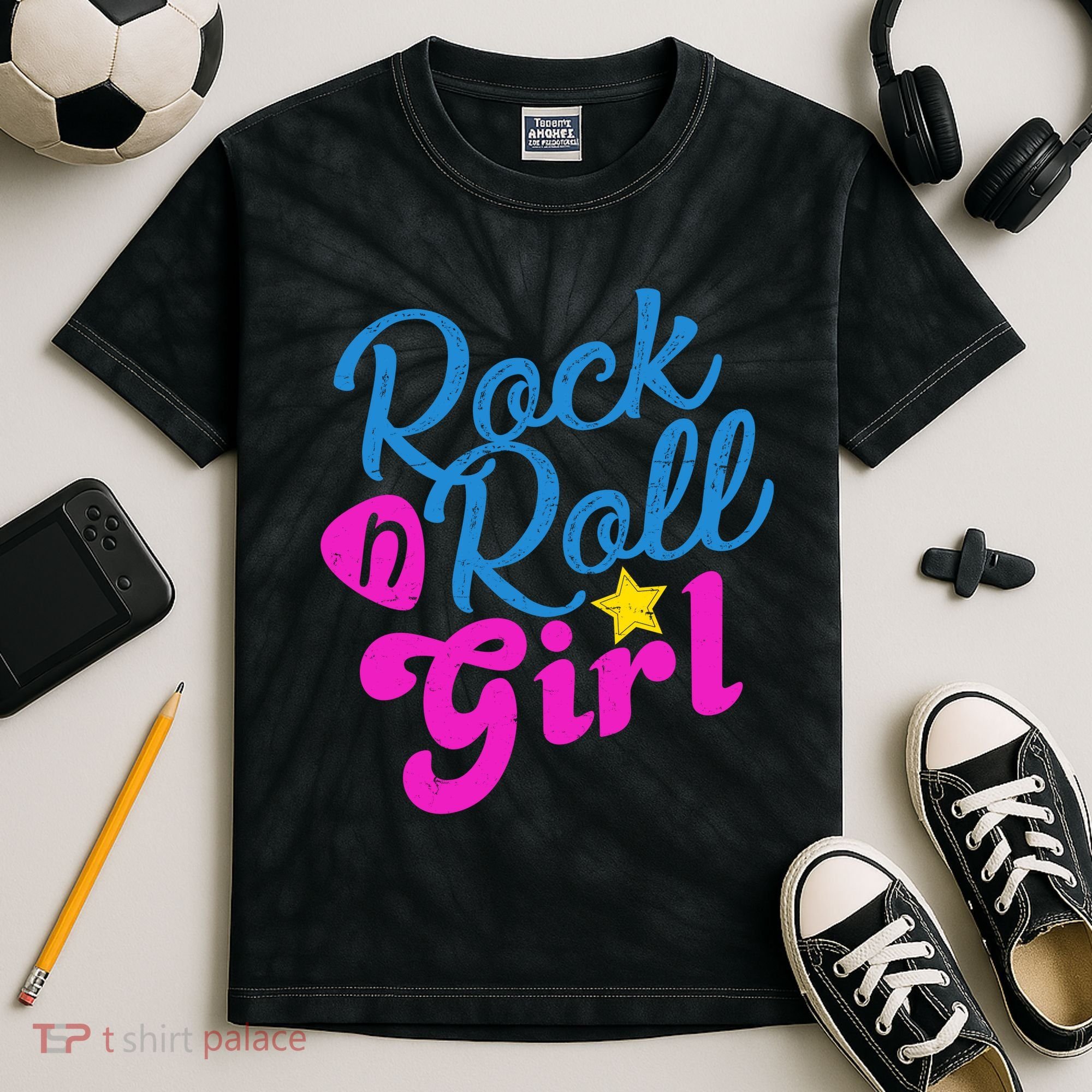 Rock N Roll Girl Cute Gift Kids Tie-Dye T-Shirt