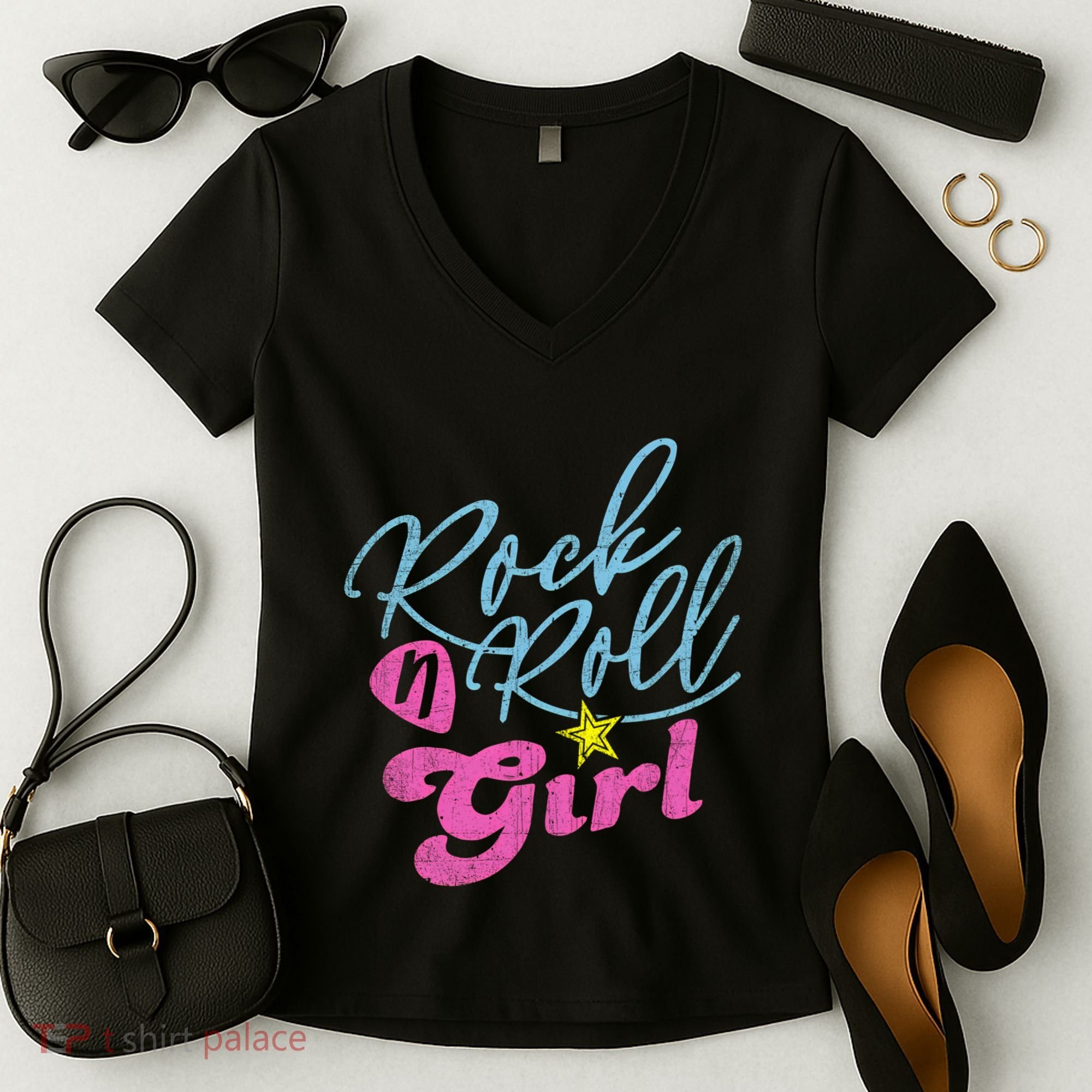 Rock N Roll Girl Purple Darla Women's V-Neck T-Shirt