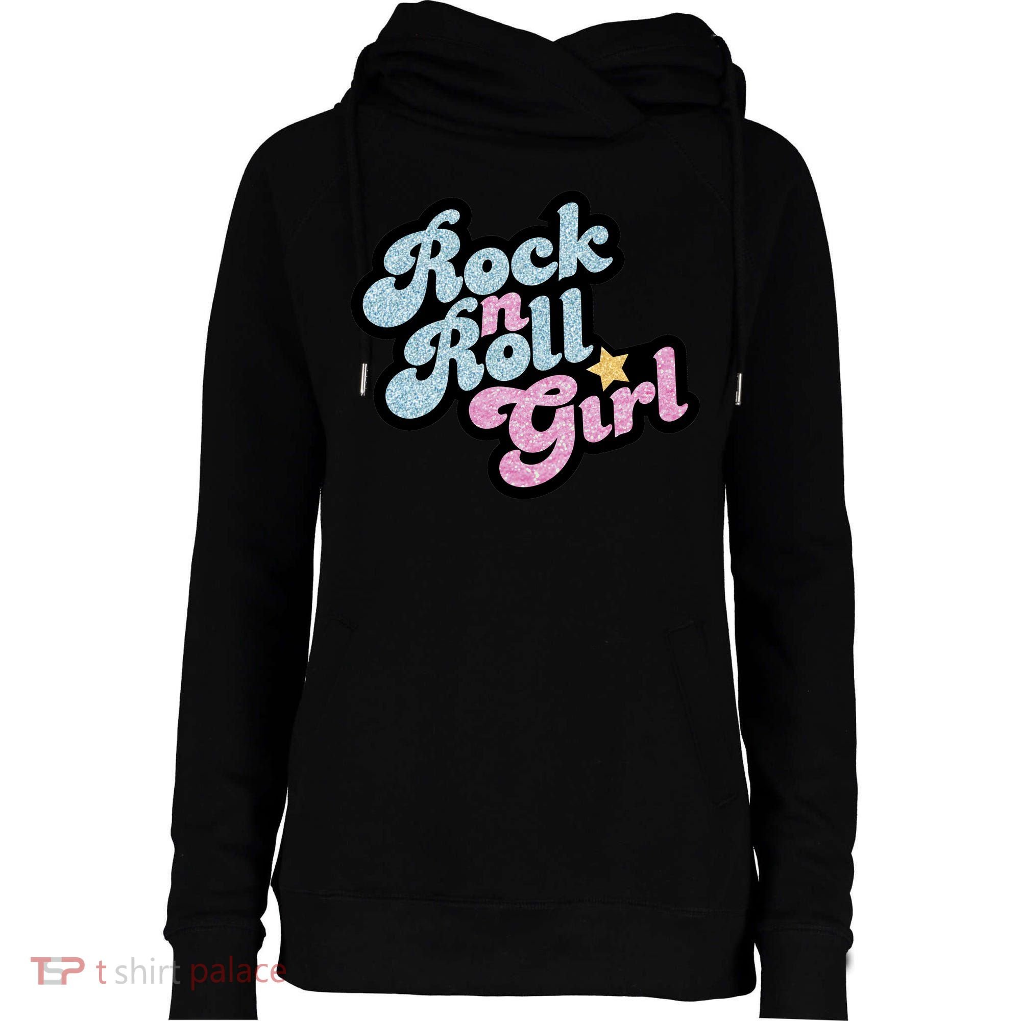 Rock N Roll Girl Womens Funnel Neck Pullover Hood