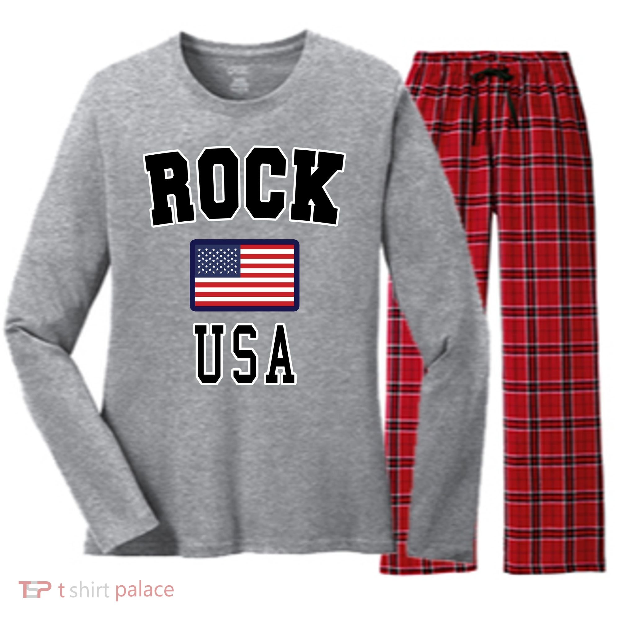 Rock N Roll USA Women's Long Sleeve Flannel Pajama Set 