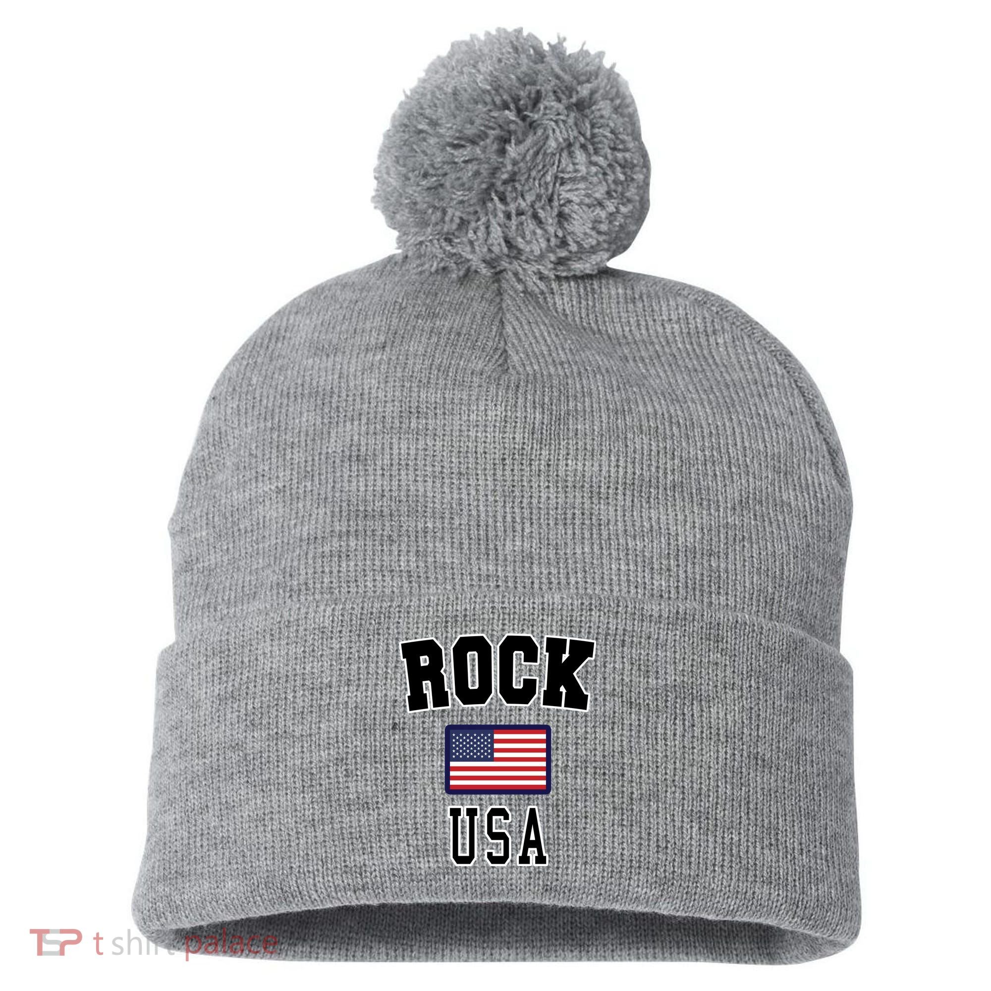 Rock N Roll USA Pom Pom 12in Knit Beanie