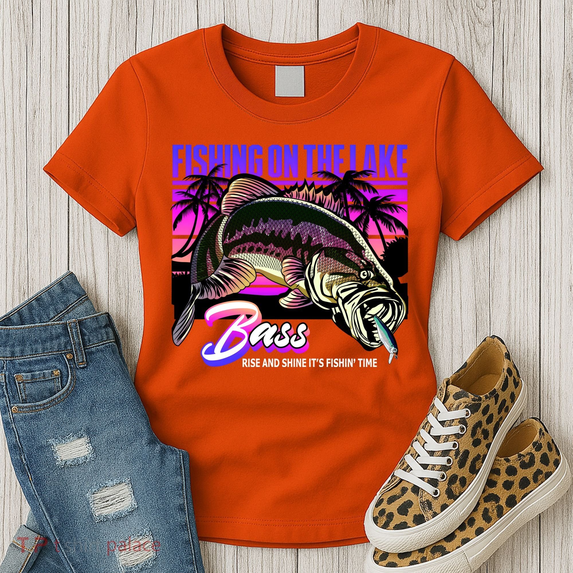 Rise N Shine Its Fishing Time Bass Lake Women's T-Shirt