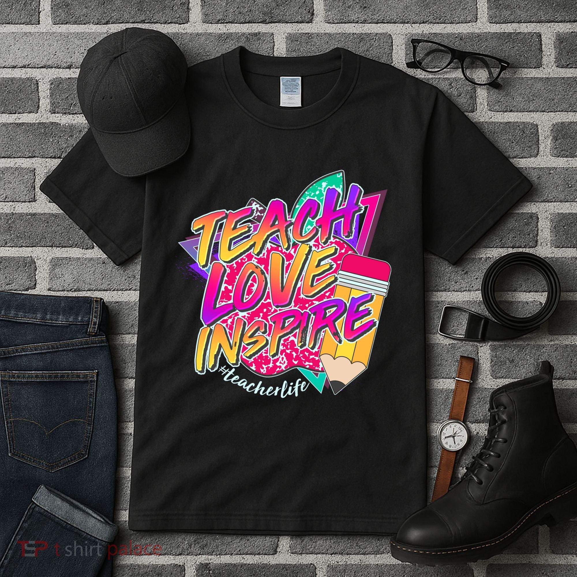 Retro Neon Teach Love Inspire #Teacher Life Tall T-Shirt