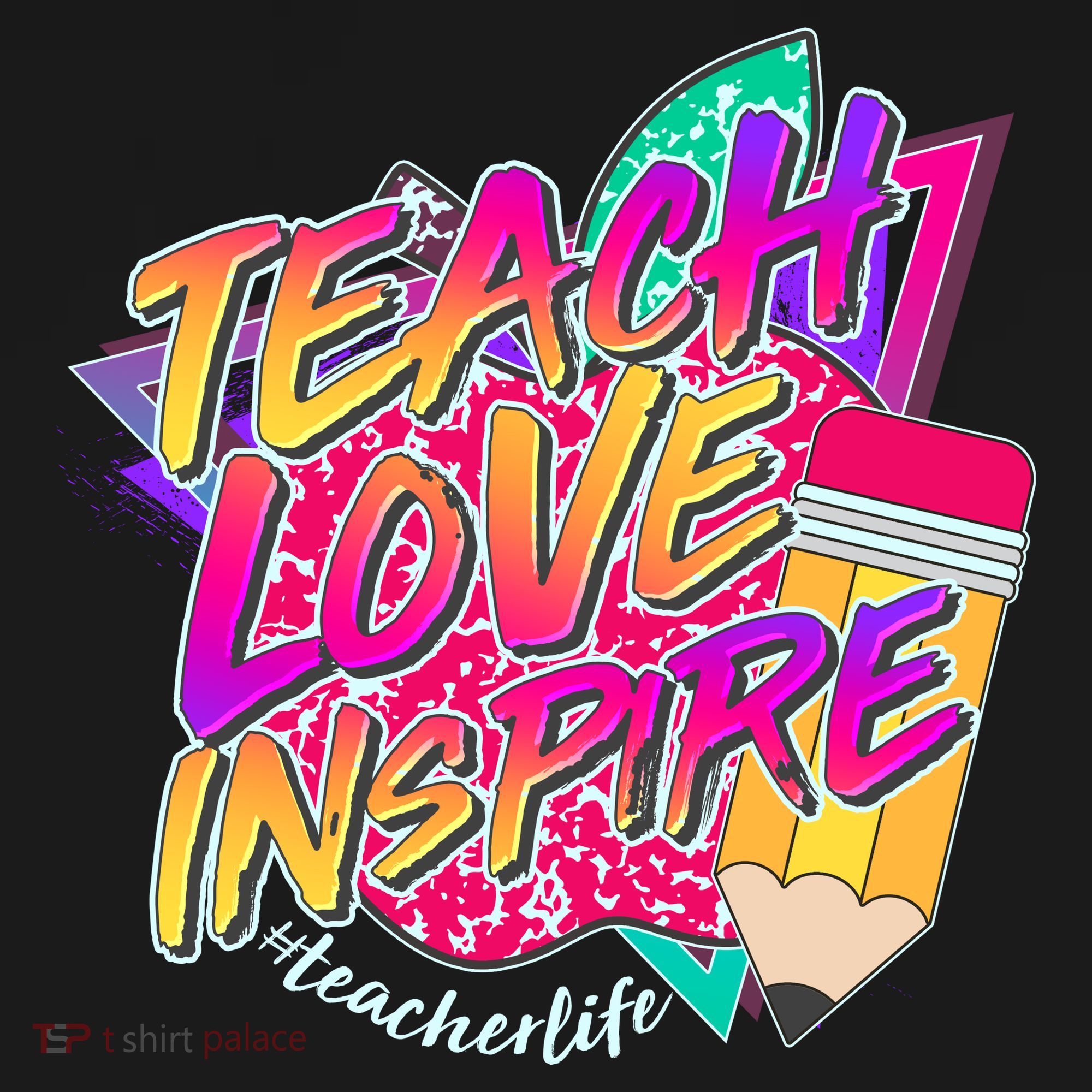 Retro Neon Teach Love Inspire #Teacher Life Women's Hoodie