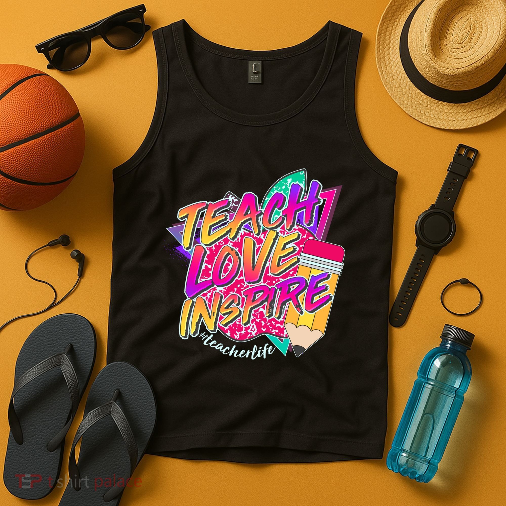 Retro Neon Teach Love Inspire #Teacher Life Tank Top