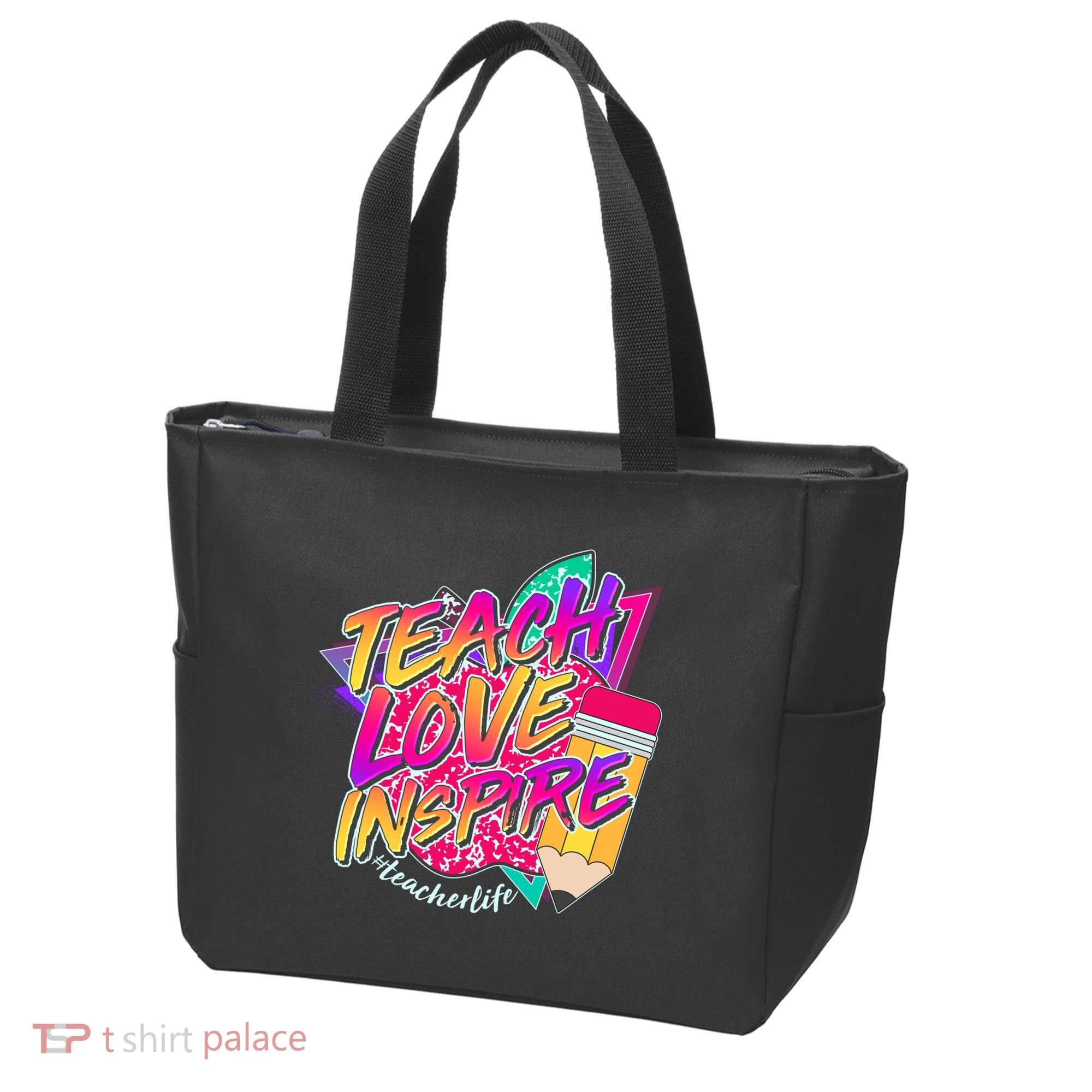Retro Neon Teach Love Inspire #Teacher Life Tote Bag