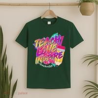 Retro Neon Teach Love Inspire #Teacher Life T-Shirt thumb 2