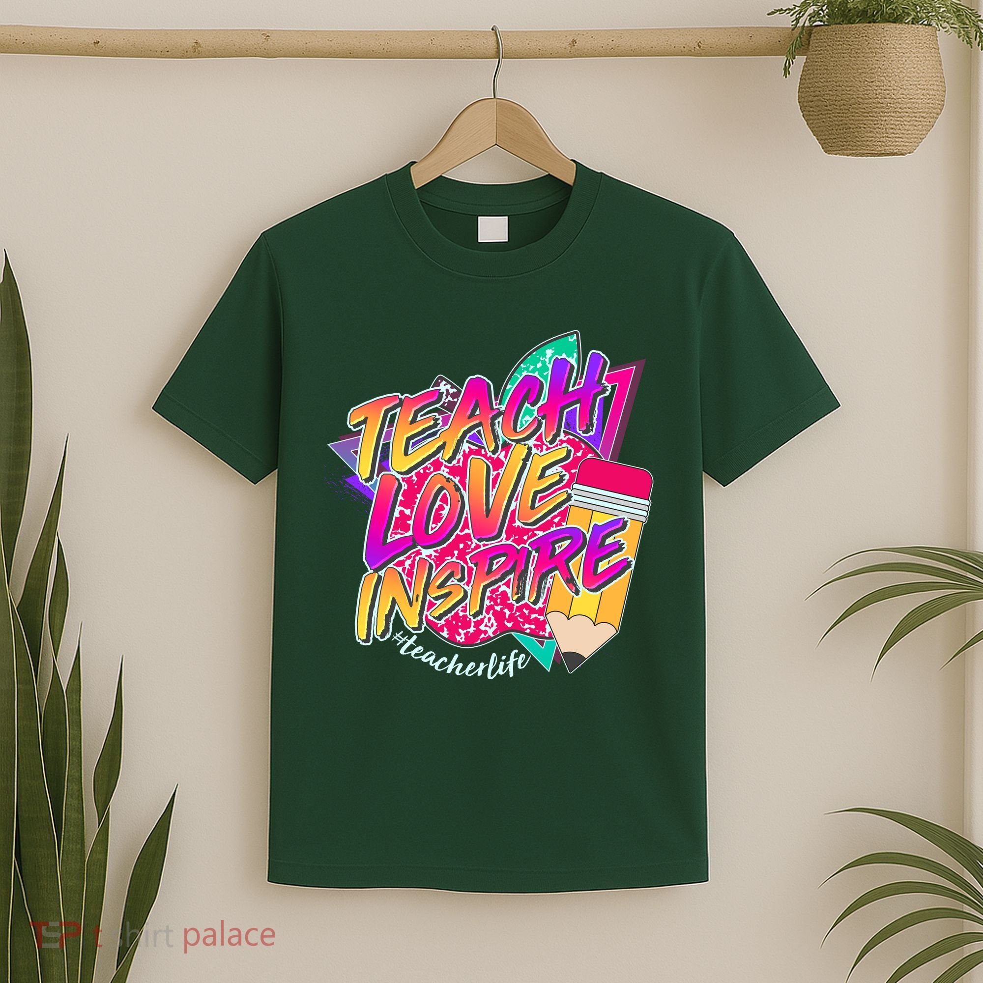 Retro Neon Teach Love Inspire #Teacher Life T-Shirt