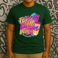 Retro Neon Teach Love Inspire #Teacher Life T-Shirt thumb 3
