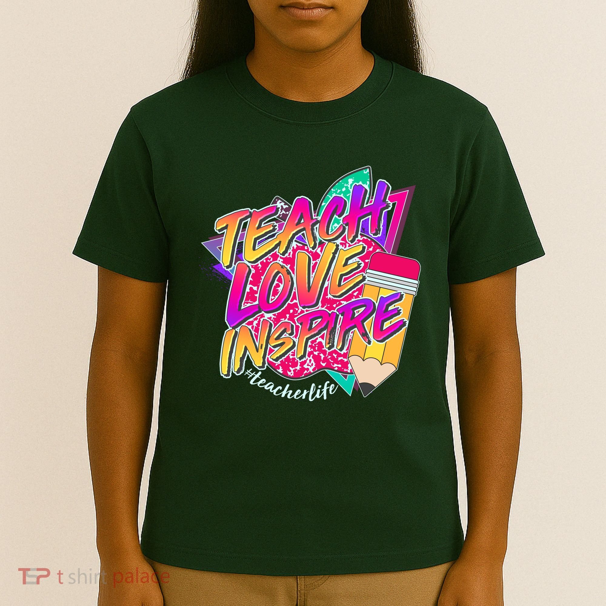Retro Neon Teach Love Inspire #Teacher Life T-Shirt