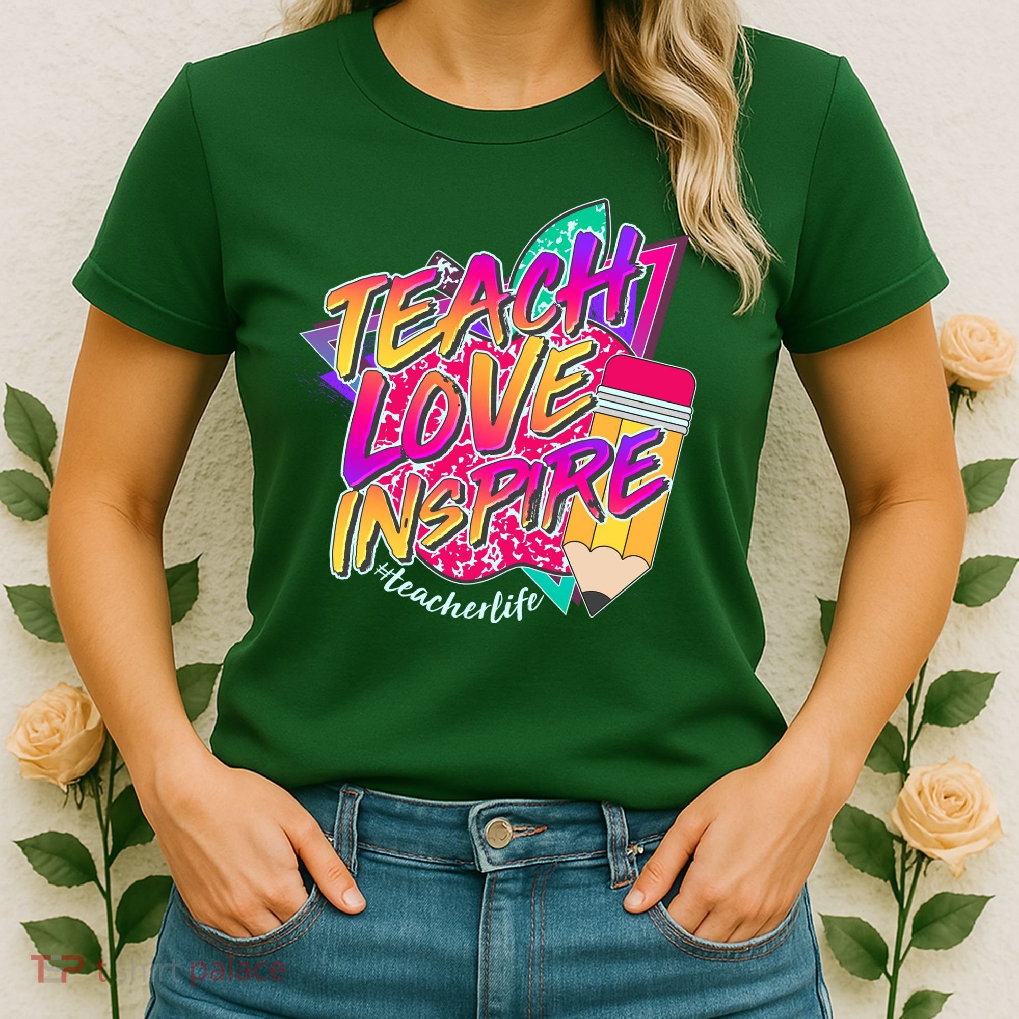 Retro Neon Teach Love Inspire #Teacher Life Women's T-Shirt