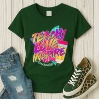 Retro Neon Teach Love Inspire #Teacher Life Women's T-Shirt thumb 3