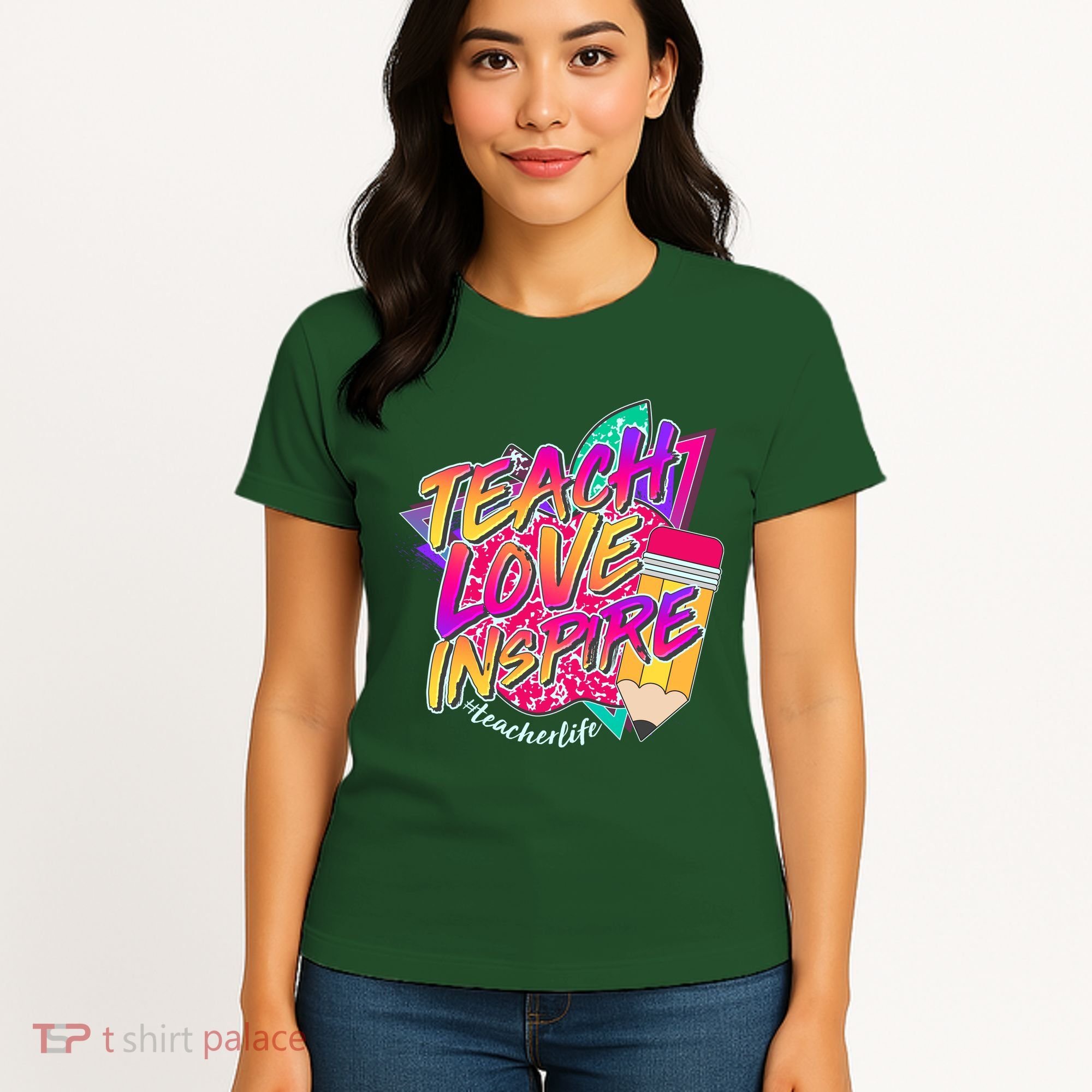 Retro Neon Teach Love Inspire #Teacher Life Women's T-Shirt